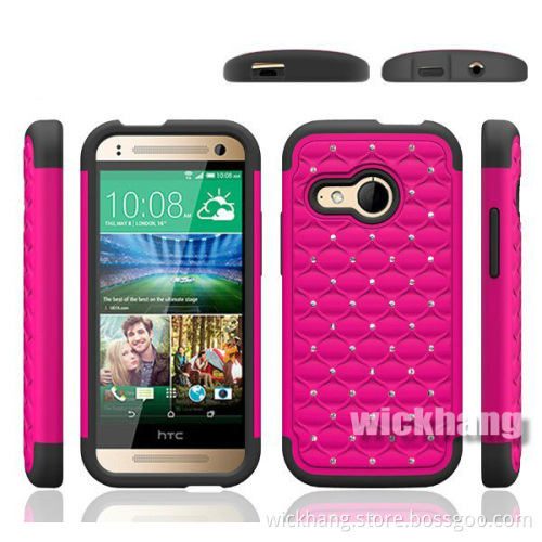 Heavy Duty Glitter Hybrid Studded Diamond Hard Case for HTC One M8 Mini